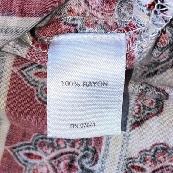 J.Jill Women’s Red Cream Boho Long Sleeve Pattern Shirt Blouse Top Size M - Picture 6 of 6